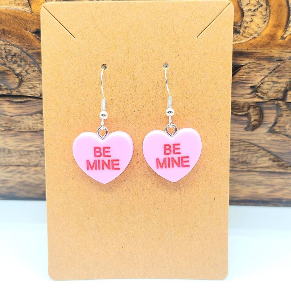 Valentine's Day Earrings Be Mine Pink Candy Hearts